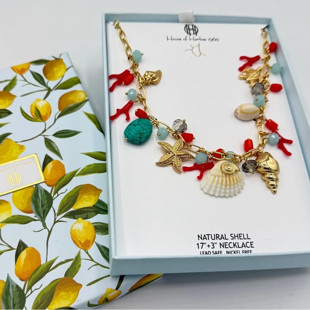 House of Harlow Natural Shell Necklace 17” with 3” Extender, (NIB) New in Box